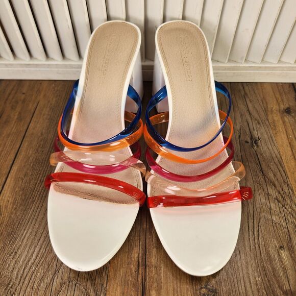 Asos Hanson Womens Sz 9 White Colorful Rainbow Jelly Clear Block Heeled Sandals - Picture 8 of 10